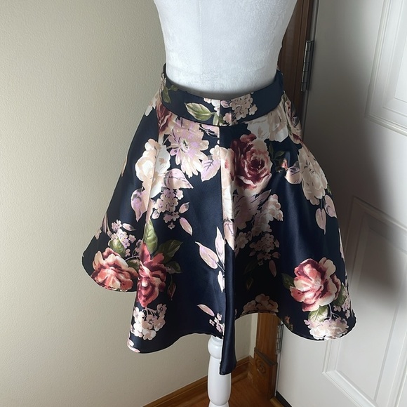 Jodi Kristopher Navy Blue Pink Floral Rose Tulle Petticoat Mini Skirt Junior 3 - Picture 2 of 8